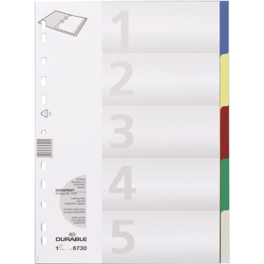 Register Durable 6730 A4 blanko 5tlg. Kunststoff, Farbig, Volle Höhe