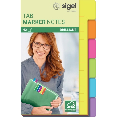 Haftmarker Sigel HN205 Tab Marker Notes 98x148mm, Gelb, Orange, Pink, Grün, Blau