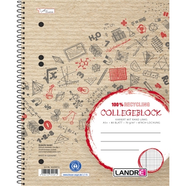Collegeblock Landre 100050114 A5 kar. RC Recycling 80bl Mit Rand