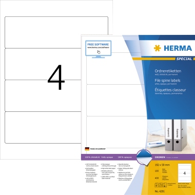 Rückenschild Herma 4291A4 weiß 192x59mm, kurz/breitl, permanent