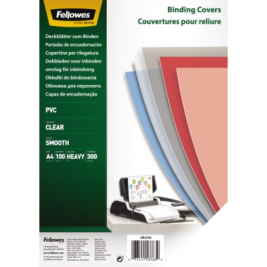 Deckblatt Fellowes 53763 A4 300Mic PVC Transparent, 100 Stück