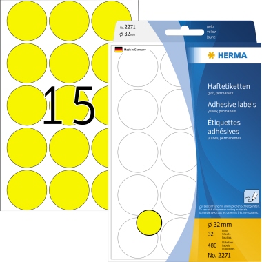 Etikett HERMA 2271 Ø-32mm gelb Markierungspunkte 480 St.