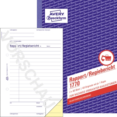 Rapport/Regiebericht Zweckf. 1770 A5 SD 2x40 Blatt