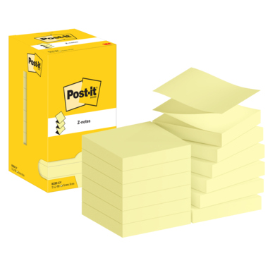 Haftnotiz Post-it Z-Notes R330 76x76mm gelb, 100 Blatt 12 St./Pack