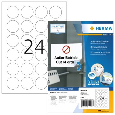 Etikett Herma 4476 40mm weiß Inkjet-, Laser- U. Kopier