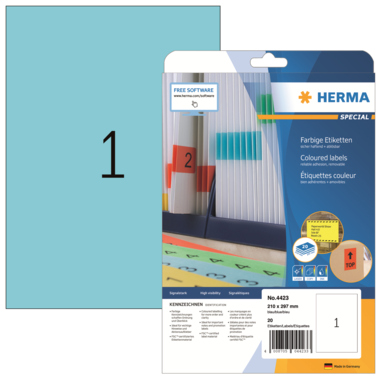 Etikett Herma 4423 210x297mm blau Inkjet-, Laser- U. Kopier