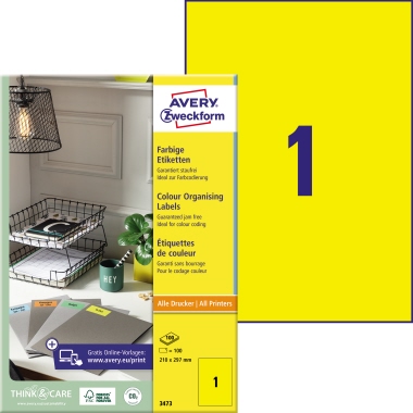 Etikett Avery Zweckform 3473 210x297mm gelb 100 St.