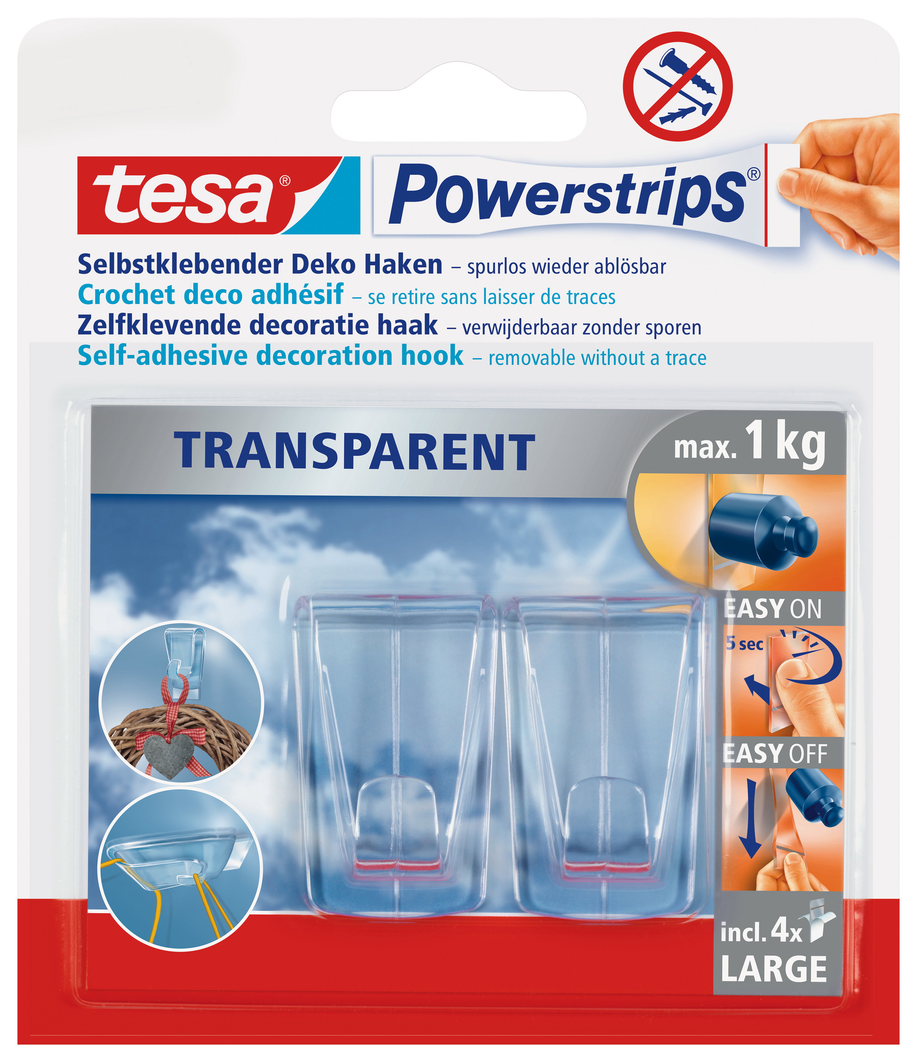 Powerstrips Haken Tesa 58813 transparent 2 X Haken, 4 X Powerstrips Deco