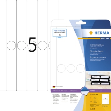 Rückenschild Herma 5165 PC weiß Lang/schmal, Selbstklebend