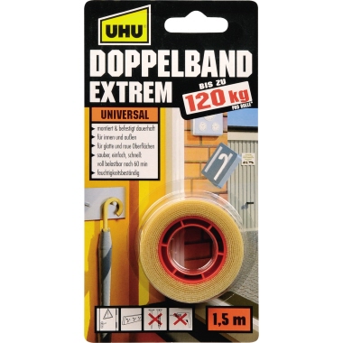 Montageband Uhu 46820 1,5mx19mm trans. Tranparent, Doppelseitig Klebend, Klebkr