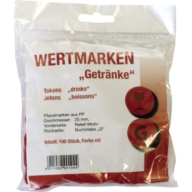 Wertmarke "Getränke" rot, PP, Ø25mm 