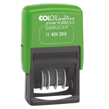 Datumstempel Colop S260/L3 Gebucht Green Line Mit Datum, Kontoeinteilung, Kissen