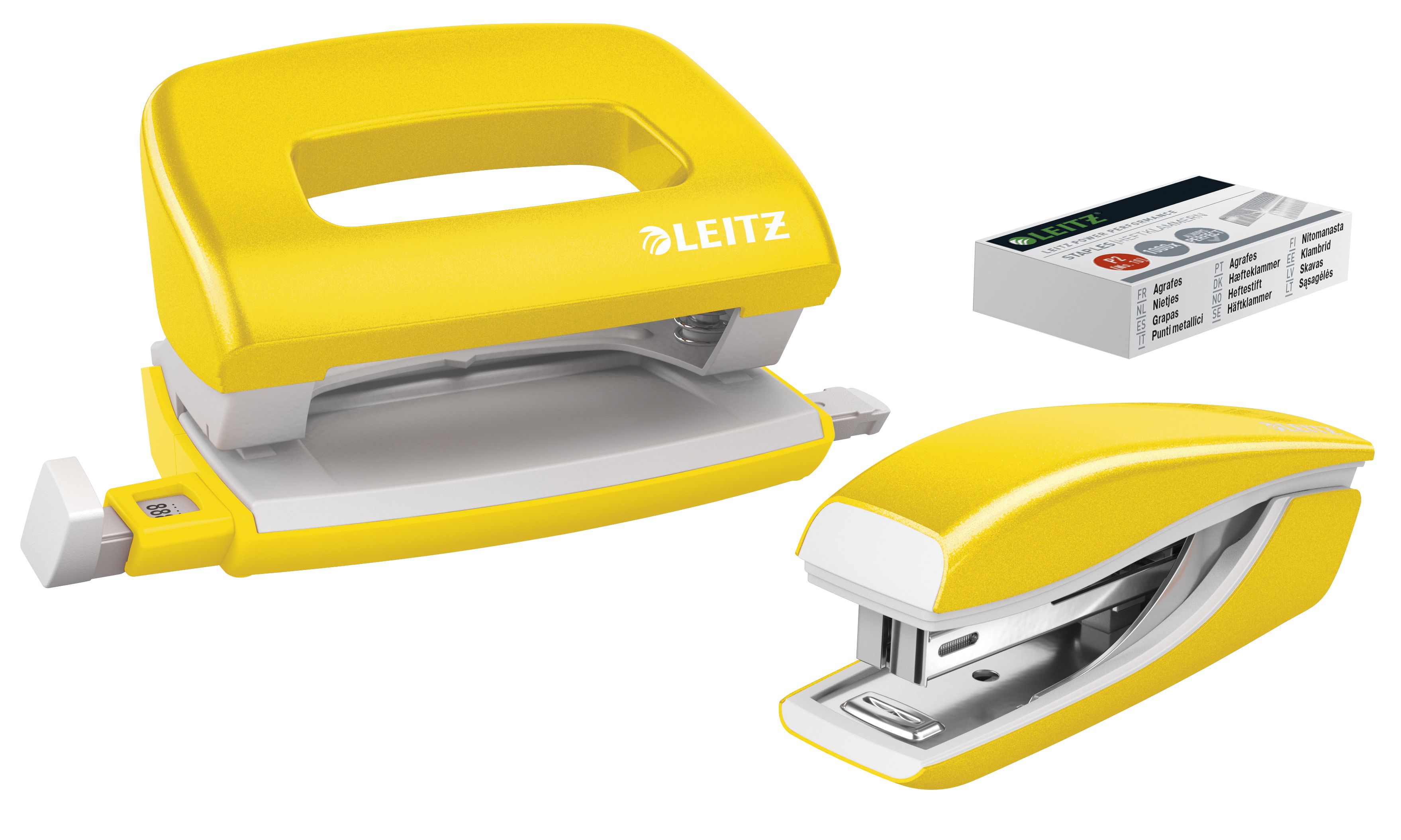 Schreibtischset Leitz 5561 mini gelb Heftgerät + Locher