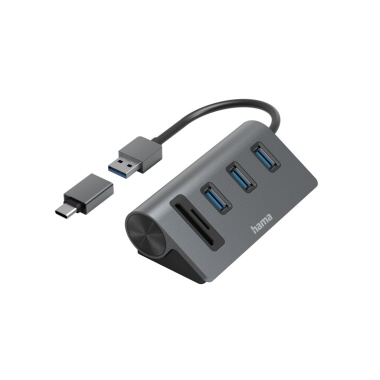 USB-Hub Hama 5 Ports, 3x USB-A, SD microSD, inkl. USB-C-Adapter
