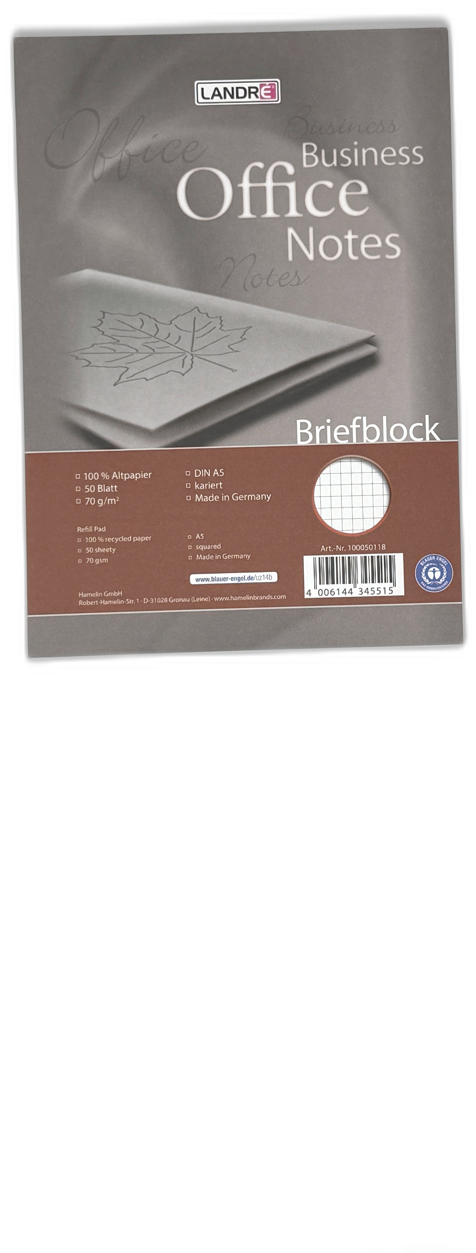 Briefblock A5 50 Blatt RC 70g kariert 
