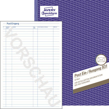 Postein-/ausgangsbuch Zweckform 931 A4 50 Blatt