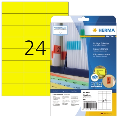 Etikett Herma 4466 70,0x37,0mm gelb Inkjet-, Laser- U. Kopier