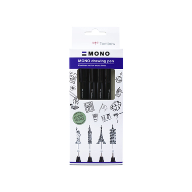 Fineliner Tombow WS-EFL-H-F-4B Fine Set Schwarz Rundspitze Mono