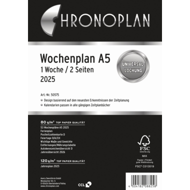 Wochenplan Chronoplan 50575 A5 1 Woche / 2 Seiten Anordnung In Zeilen