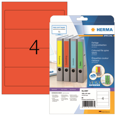 Rückenschild Herma 5097 PC rot Kurz/breit, Selbstklebend