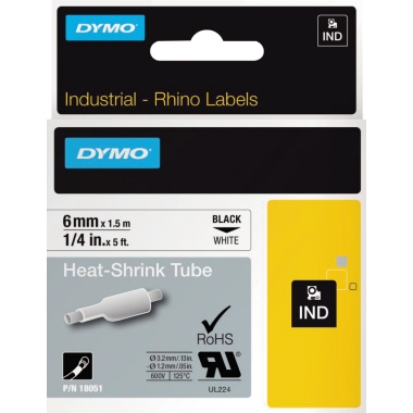 Heiß-Schrumpfschl. Dymo 18051 für Rhino 4200, Schwarz Auf WEIß, 6mmx1,5m