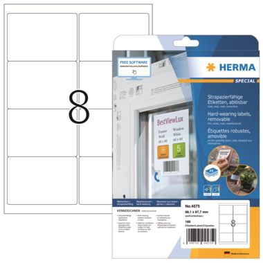 Etikett Herma 4575 99,1x67,7mm weiß Wetterfest, Folie, Ablösbar, Matt, Für L