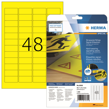 Etikett Herma 8030 45,7x21,2mm, gelb Strapazierfähig Folie, Stark Haftend, Wa