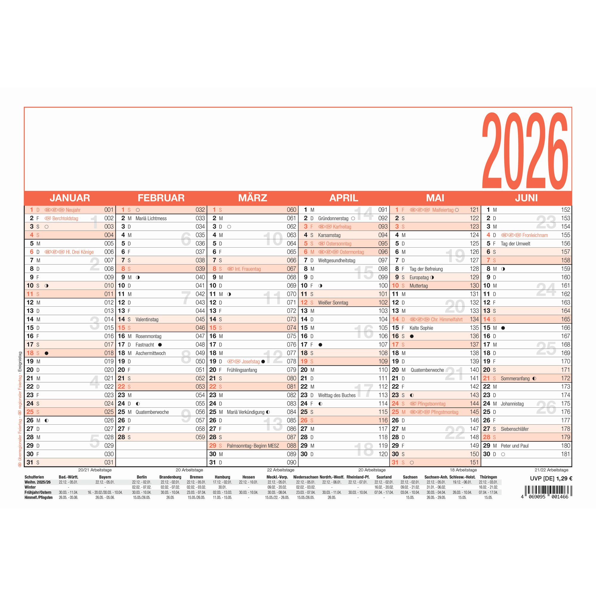 Tafelkalender Zettler 907-0000 A4 6M/1S Uws