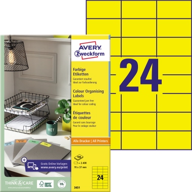 Etikett Avery Zweckform 3451 70x37mm gelb 2.400 St.
