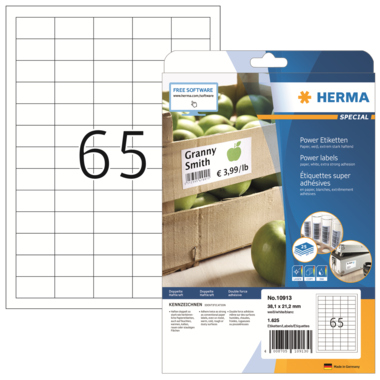 Etikett Herma 10913 38,1x21,2mm weiß Extrem Stark Haftend, Papier, Matt, Für