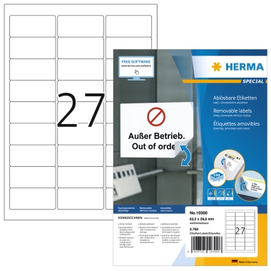 Etikett Herma 10300 63,5x29,6mm weiß Wiederablösbar, Papier, Matt,