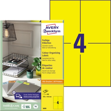Etikett Avery Zweckform 3459 105x148mm gelb 400 St.