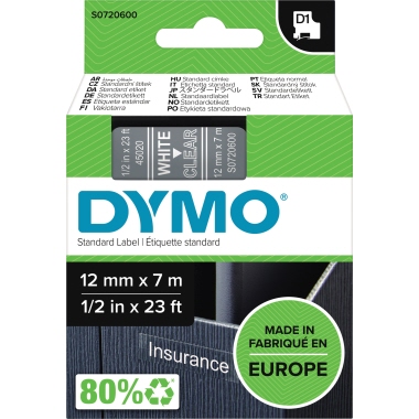 Schriftband Dymo 45020 farblos/weiß Breite 12 Mm, Länge 7 M