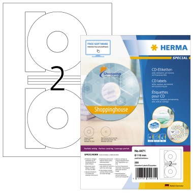 Etikett CD Herma 4471 116mm weiß Inkjet-, Laser- U. Kopier