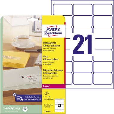 Etikett Zweckf. L7560-25 63,5x38,1mm Transparent, Laser