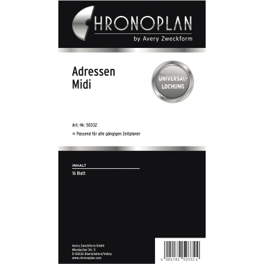 Adressen Chronoplan 50332 Midi 96X172mm, 80g/m², 16 Blatt