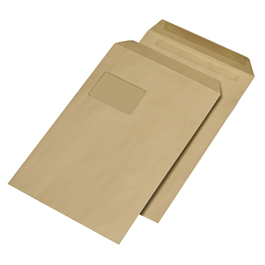 Versandt. C4 mF 90g SK braun 229x324mm, Mit Fenster, Selbstklebend