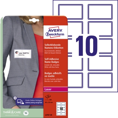 Etikett Avery Zweckform L4787-20 80x50mm Textil Acetatseide, Rahmen blau 200 St. 