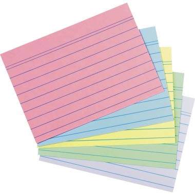 Karteikarten Herlitz 50041145 A6 lin. so sortiert, 4 Farben + weiss