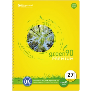 Collegeblock Staufen A4 Lin27 lin. Premio/Green, 90G, Ge., 9mm, M. R., 4-L.