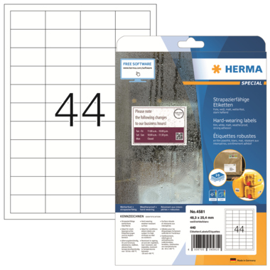 Etikett Herma 4581 48,3x25,4mm weiß Polyesterfolie, matt, stark haftend