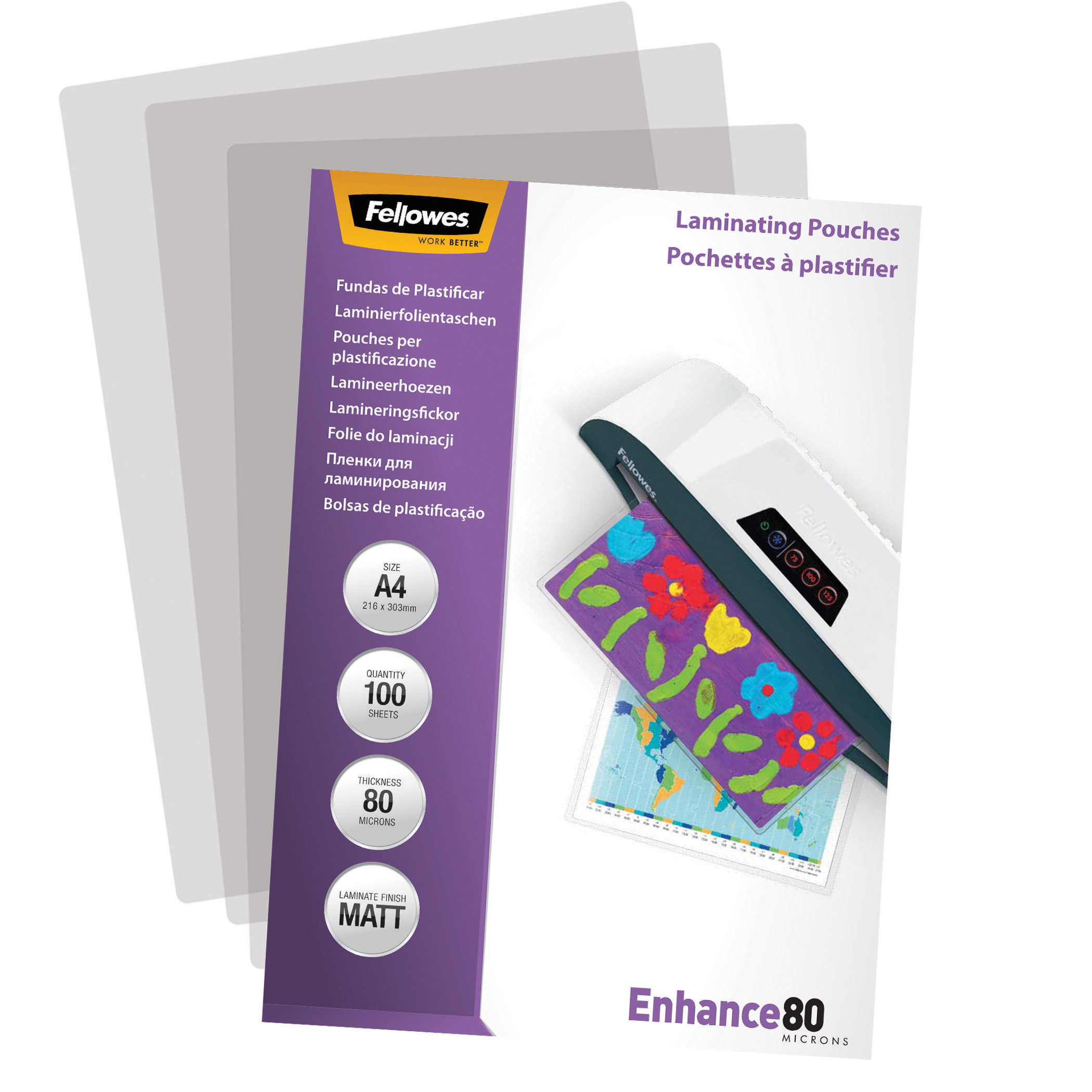 Folientasche FELLOWES A4 216X303mm 80my matt 100St./Pack