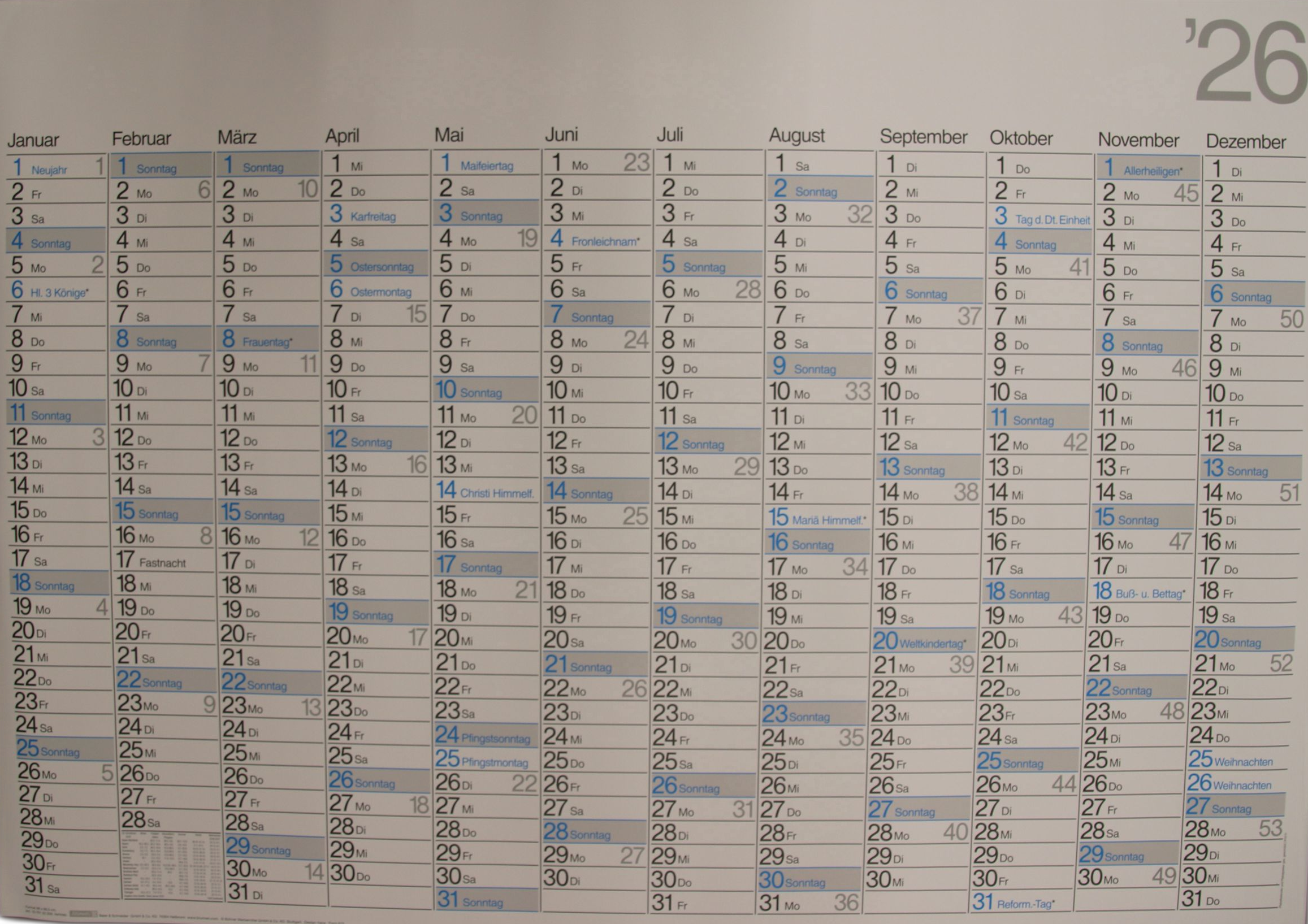 Plakatkalender BRUNNEN 70102 98x68cm 1 Seite / 12 Monate