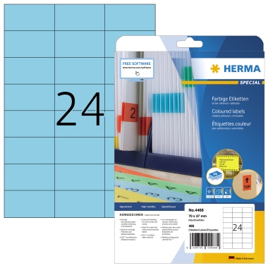 Etikett Herma 4468 70,0x37,0mm blau Inkjet-, Laser- U. Kopier