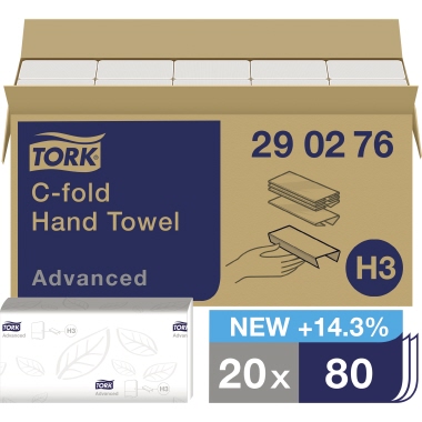 Papierhandtücher Tork 25x50cm 2lag weiß C-falz, 290276 Papierhandtücher Tork 25x50cm 2lag weiß C-falz, 290276