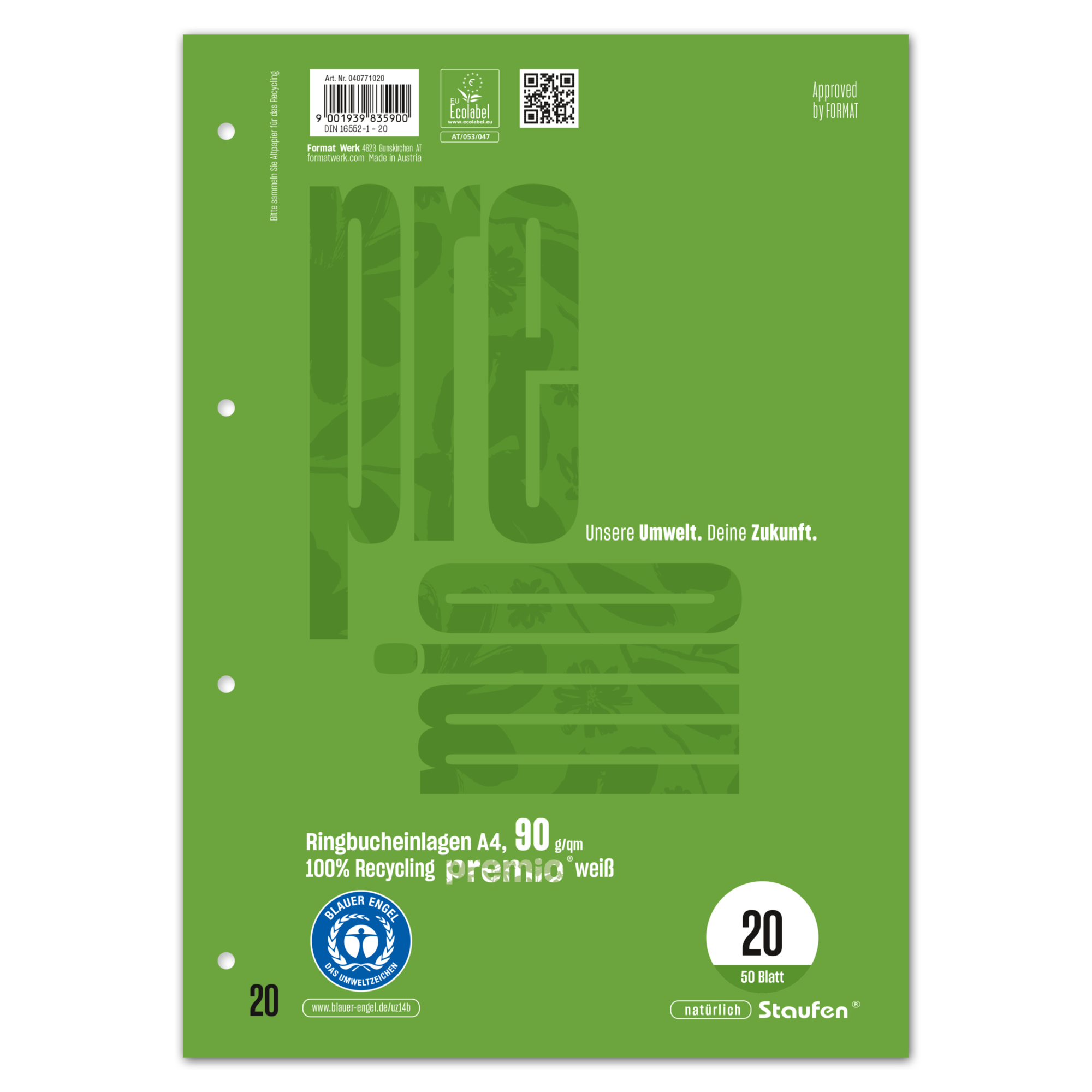 Ringbucheinlage Staufen A4 Lin20 blanko Premio, 90g, 50 Blatt