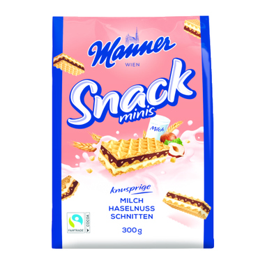 Manner Gebäck Snack Minis Milch Haselnuss Fairtrade