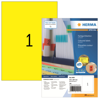 Etikett Herma 4401 210x297 gelb Inkjet-, Laser- U. Kopier