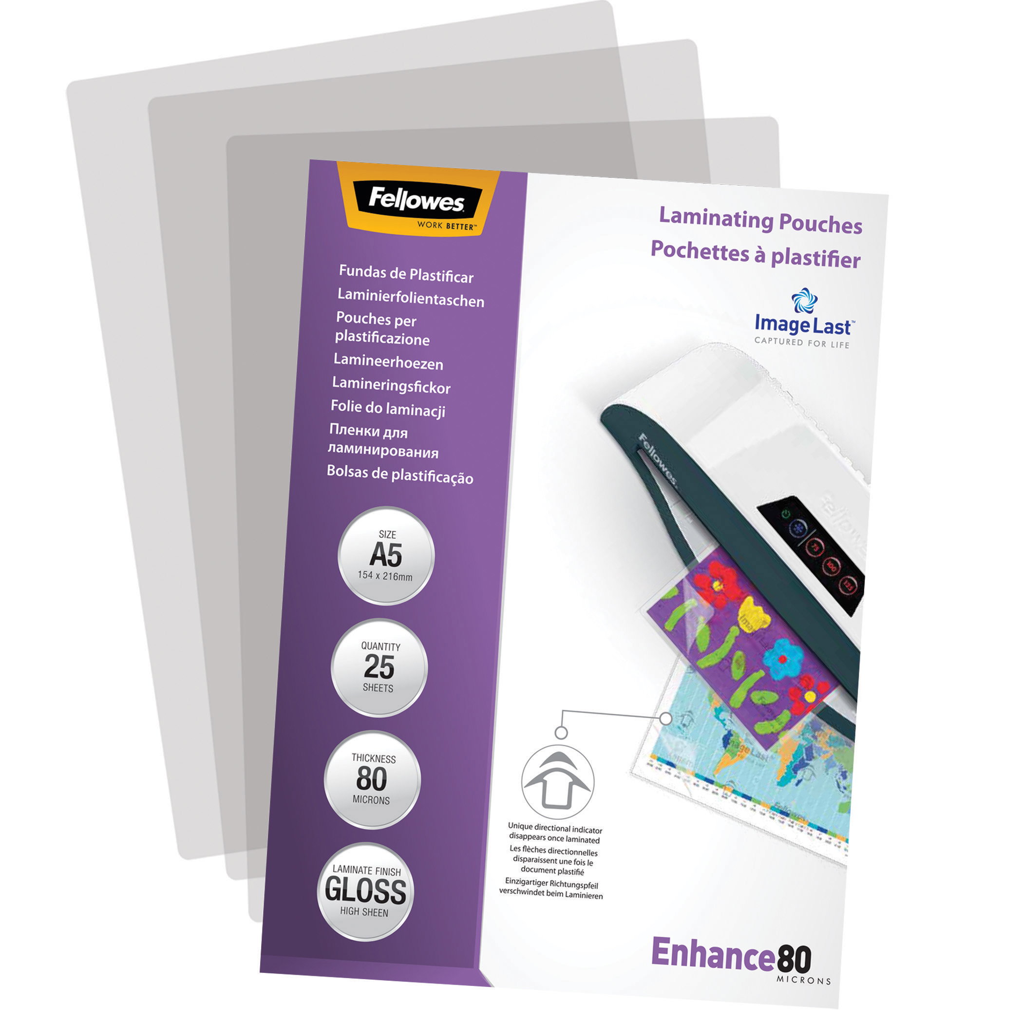 Folientasche FELLOWES A5 154X216mm 80my glänzend 25 St/Pack ImageLast
