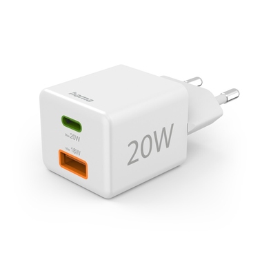 Schnellladegerät Hama 201991 20W 1X USB-C Pd 1X USB-A Qc weiß